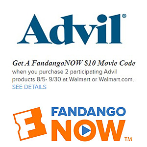 Purchase 2x Advil Product at Walmart, Get 2x FandangoNOW Movie Rentals (Up to $5 each)