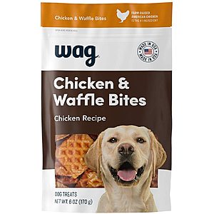 Amazon Brand Wag Dog Treats (Chicken & Waffle Bites): 6-oz Bag $3.29, 12-oz Bag $4.49, 24-oz Bag $7.69 w/ Subscribe & Save