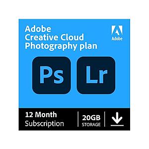 12-Mo. Adobe Creative Cloud Photo Plan w/ 20GB Cloud Storage (Digital Download) $89.99