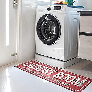 Machine Washable Text Design Laundry Room Rug Non-Slip Rubberback 2x5 Laundry Runner Rug for Laundry Room, Bathroom, Washroom, 20" x 59", Red $7.00