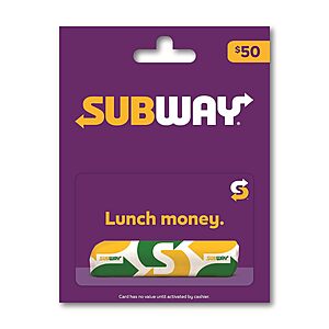 Subway Lunch Physical Gift Card $50 Amazon Lightning Deal $40