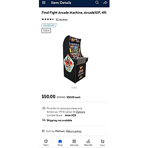 Select arcade1up cabinets $50 clearance at Walmart YMMV