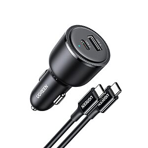 63W USB C Car Charger Adapter, UGREEN PPS 45W Super Fast Charging Type C Car Charger with 3.3FT 5A Cable, Dual USB Car Charger $17.99