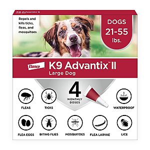 K9 Advantix II Monthly Flea & Tick Prevention for Large Dogs 21-55 lbs, 4-Monthly Treatment $32.49