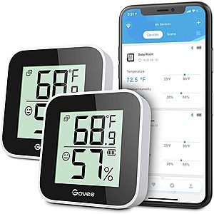 Govee Temperature Humidity Monitor 2-Pack, with App Alert, Mini Bluetooth Digital Sensor with Data Storage - $14.99 + Free Shipping w/ Prime or Orders $25+