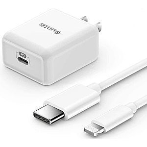 Quntis 18W USB-C Power Delivery Wall Charger w/ 6' MFi Certified Lightning Cable $12