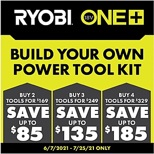 Buy More, Save More on Select Ryobi ONE+ 18V Tools: 2 for $169, 3 for $249, 4 for $329 + Free Shipping
