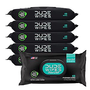 6-Pack 48-Ct DUDE Wipes Flushable Wet Wipes (288 total wipes) $8.50 w/ S&S + Free Shipping w/ Prime or on $25+