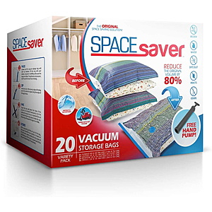 Spacesaver Premium Vacuum Storage Bags (5 x Small, 5 x Medium, 5 x Large, 5 x Jumbo) (80% More Storage Than Leading Brands) Free Hand Pump for Travel! (Variety 20 Pack) $22.16