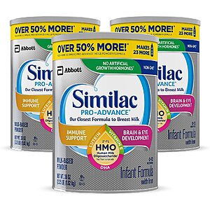 Similac Infant Formula: 3-Ct 36-Oz Similac Pro-Advance Non-GMO Infant Formula $73.15 & More w/ Subscribe & Save