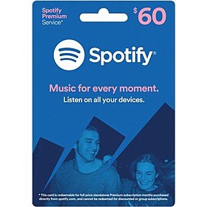 Spotify $60 Gift Card $51 + Free Shipping