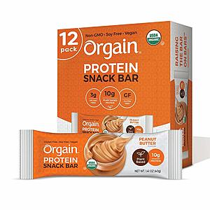 12-Ct 1.41oz Orgain Organic Plant Based Protein Bar (Peanut Butter) $9