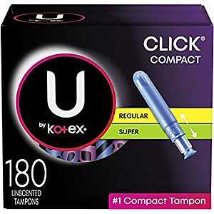 180-Count U by Kotex Click Compact Tampons (Regular & Super) $23 w/ S&S + Free S&H