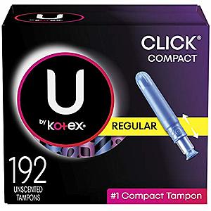 192-Count U by Kotex Click Compact Tampons (Regular) $18.68 w/ S&S + Free Shipping