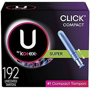 192-Count U by Kotex Click Compact Tampons (Super) $20.75 w/ S&S + Free Shipping
