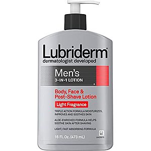 16-Oz Lubriderm Men's 3-In-1 Lotion w/ Aloe (Light Fragrance) $4.18 w/ S&S + Free Shipping w/ Prime or on $25+