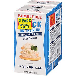 3-Pack 3.4-Oz Bumble Bee Snack On The Run! Tuna Salad with Crackers $2.22 + Free Shipping w/ Prime or on $25+
