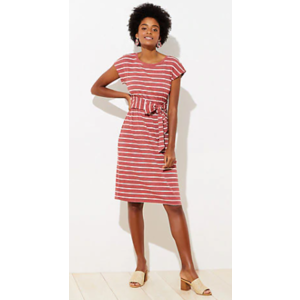 Loft Women's Apparel Sale: Petite Stripe Belted Midi Dress (brick) $8.95, Skinny Denim Bermuda Shorts (black) $5.35 & More + Free S/H on $49+