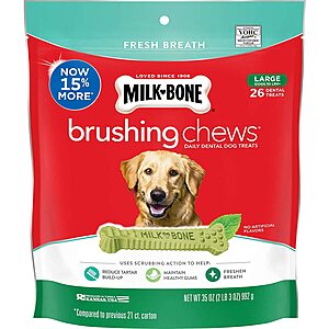 26-Ct Milk-Bone Fresh Breath Brushing Chews Dog Treats (Large) $7 w/ S&S + Free Shipping w/ Prime or on $25+