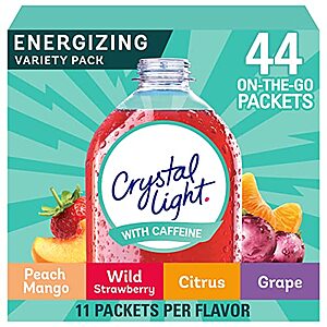 44-Count Crystal Light Energizing Powdered Drink Mix Singles (Variety Pack) $7.50 w/ S&S + Free Shipping w/ Prime or on $25+