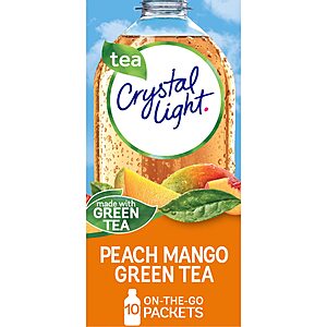 10-Ct Crystal Light Sugar-Free Peach Mango Green Tea On-The-Go Powdered Drink Mix $1.40 w/ S&S + Free Shipping w/ Prime or on $35+