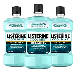 1-L Listerine Zero Alcohol Mouthwash (Cool Mint) 3 for $12 w/ S&S + Free Shipping w/ Prime or on $35+