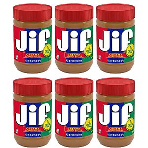 6-Pack 16-Oz Jif Creamy Peanut Butter $13.10 w/ S&S + Free Shipping w/ Prime or on $35+