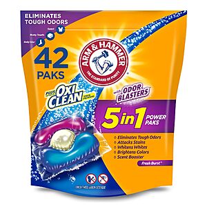 42-Count Arm & Hammer Plus OxiClean w/ Odor Blasters 5-in-1 Laundry Detergent Power Paks $5.40 w/ S&S + Free Shipping w/ Prime or on $35+
