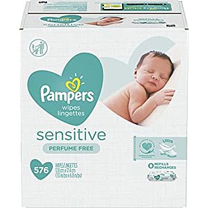 576-Count Pampers Sensitive Water Based Baby Diaper Wipes (Unscented) $12.86 w/ S&S + Free Shipping w/ Prime or on $25+