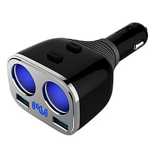 2-Socket Cigarette Lighter Adapter Socket Splitter Separate Switch 12/24V 80W with LED Battery Voltage Display+ Dual USB Car Charger Adapter 3.4A $7.97