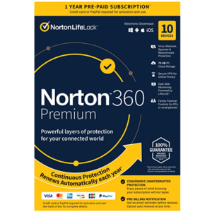 1-Year Norton 360 Premium Antivirus & More Subscription (10 Devices) $25
