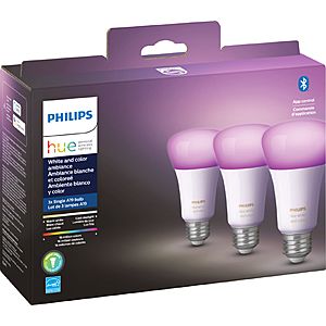 Philips - Hue White & Color Ambiance A19 Bluetooth LED Smart Bulbs (3-Pack) - Multicolor $89.99