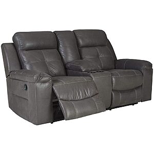 Signature Design by Ashley Jesolo Modern Faux Leather Double Reclining Loveseat with Center Console, Dark Gray $685.37