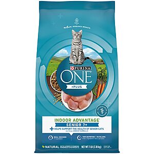 Purina ONE High Protein, Natural Senior Dry Cat Food, Indoor Advantage Senior+ - 7 Lb. Bag $9.73 Amazon