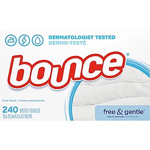 Buy 2 Bounce Fabric Softener Dryer Sheets Free & Gentle 240CT $6.98