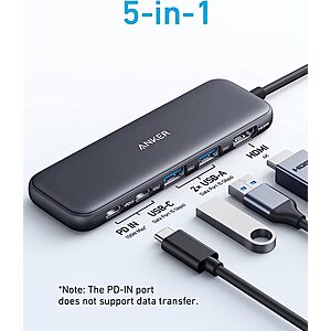 Prime Members: Anker 332 5-in1 USB-C Hub (4K HDMI, USB-C, 2x USB-A, 100W PD) $16