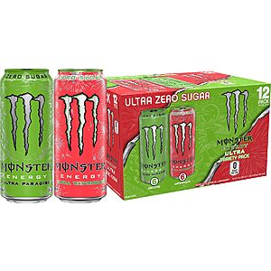 Select Amazon Accounts: 12-Pack 16-Oz Monster Energy Ultra Drink (Paradise & Watermelon) $12.46 & More w/ S&S + Free Shipping w/ Prime or on $35+