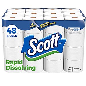 Select Amazon Accounts: 48-Ct Scott Rapid-Dissolving Double Rolls Toilet Paper $23.35 w/ Subscribe & Save + Free Shipping