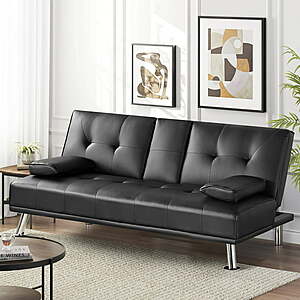 LuxuryGoods Modern Faux Leather Futon w/ Cupholders & Pillows (Various Colors) $140 + Free Shipping