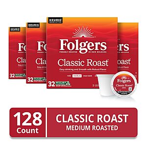 128-Count Folgers Classic Roast Medium Coffee K-Cup Pods $35 w/ S&S + Free Shipping