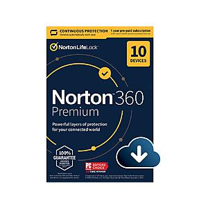 Norton 360 Premium 2021 Antivirus Software 10-dev/1Yr DL @Newegg  (Boxed / $26) $25