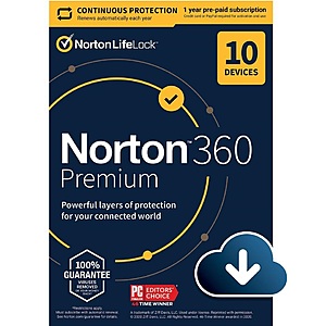 Norton 360 Premium 2021 Antivirus Software: 1-Year / 10 Devices (Digital Download) @Newegg $25
