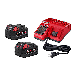 Milwaukee M18 18V XC Two 5.0Ah Batteries w/ Charger Kit + Select Free M18 Tool $199 + Free Shipping