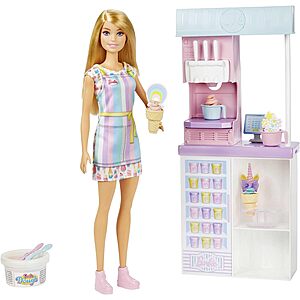15-Piece Barbie Ice Cream Shop Playset w/ 12" Doll & Ice Cream Machine $10
