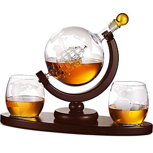 850-ml Godinger Whiskey Decanter Globe Set with 2 Etched Whiskey Glasses $33 & More + Free Shipping