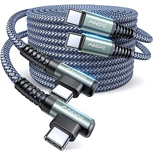 2-Pk 6.6' AINOPE USB-C to USB-C 60W Nylon Braided Cable (Right Angle) $5.45
