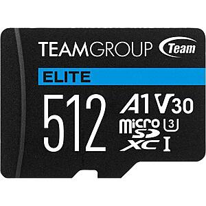 512GB Team Group Elite microSDXC U3 A1 Memory Card w/ Adapter - $20.99 + free shipping @ eBay