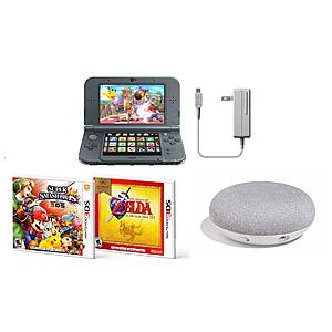Nintendo New 3DS XL Console (Black) w/ Super Smash Bros. 3DS + Zelda: Ocarina of Time 3D + AC Adapter + Google Home Mini Smart Speaker - $189.99 + Free Shipping @ eBay