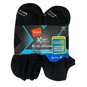 Hanes Men's FreshIQ X-Temp Comfort Cool Vent No Show Socks, Black, Sock Size: 10-13/Shoe Size:6-12 (Pack of 6) $6.25