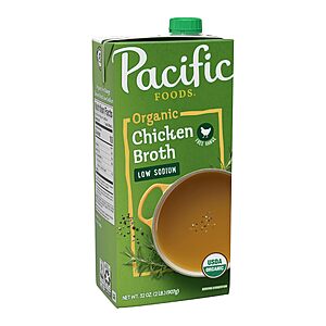 Pacific Foods Organic Free Range Chicken Broth, Low Sodium, 32oz (Pack of 12) - $15.50 or less w/ Subscribe & Save